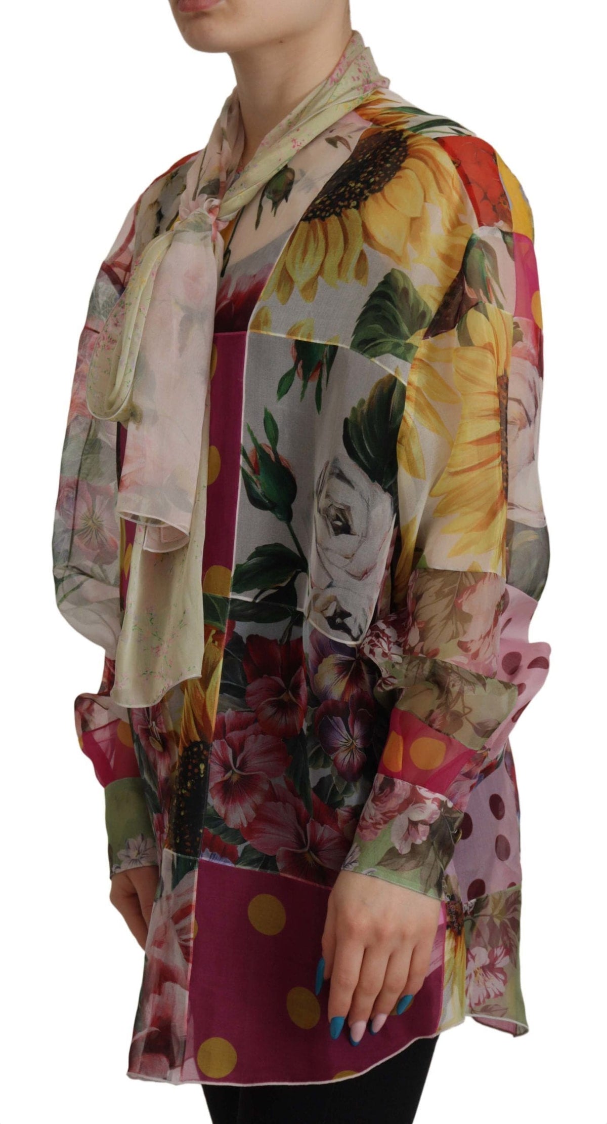 Blusa de seda multicolor con cuello ascot de Dolce &amp; Gabbana