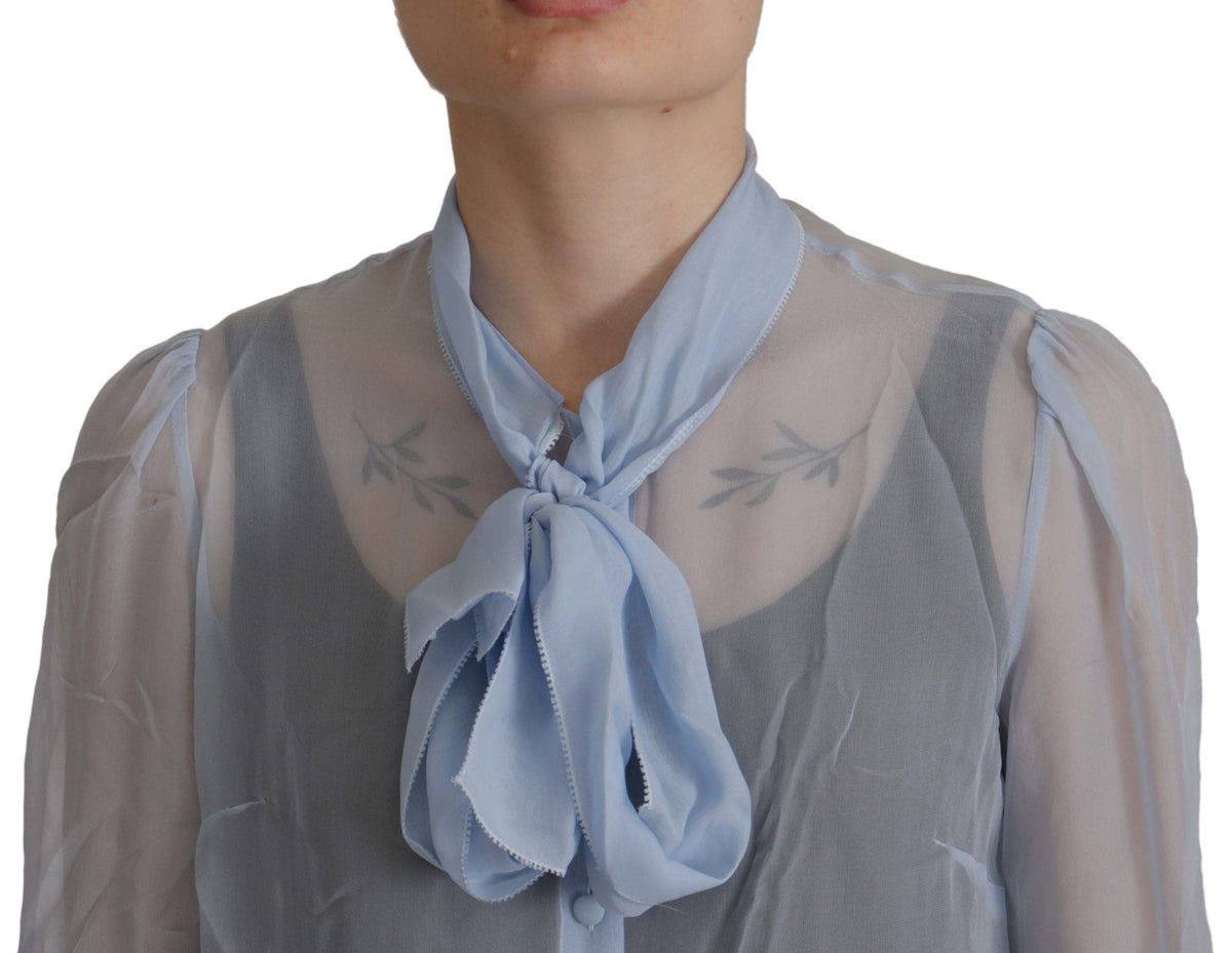 Dolce & Gabbana Elegant Silk Ascot Collar Blouse in Light Blue