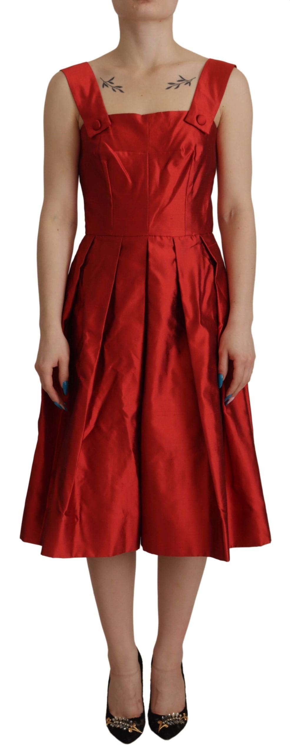 Robe mi-longue trapèze en soie rouge éclatant Dolce &amp; Gabbana