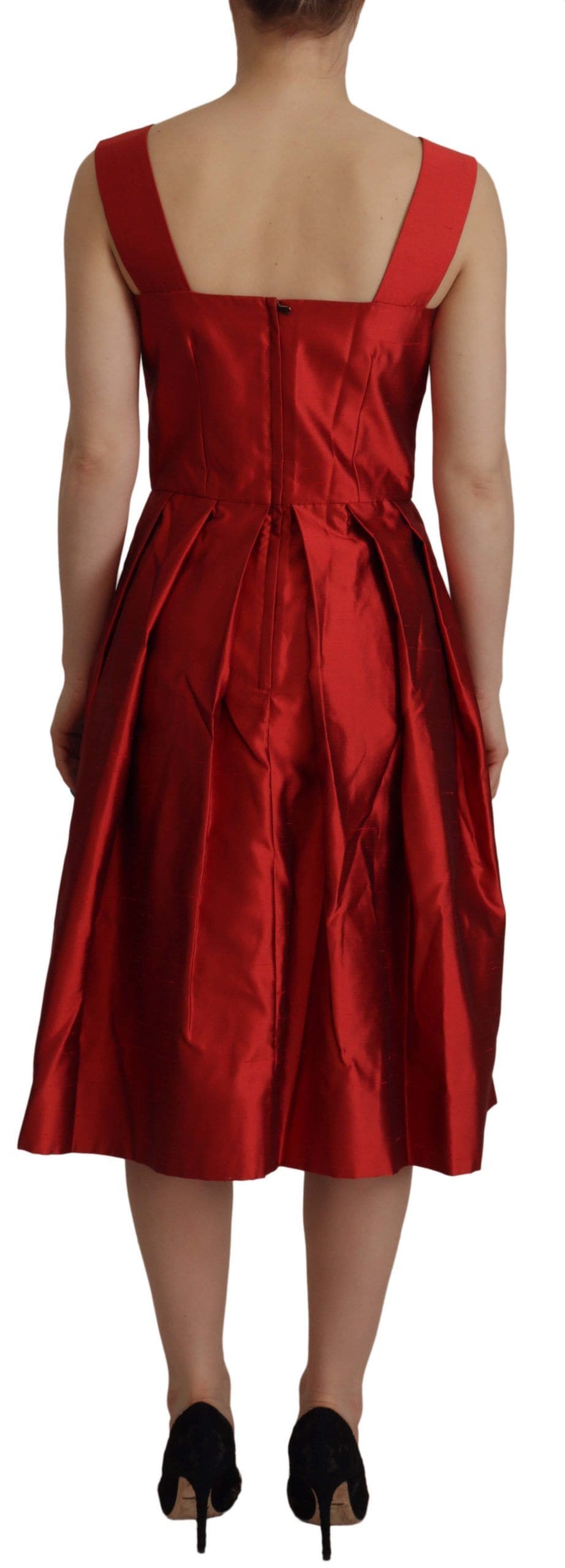 Robe mi-longue trapèze en soie rouge éclatant Dolce &amp; Gabbana