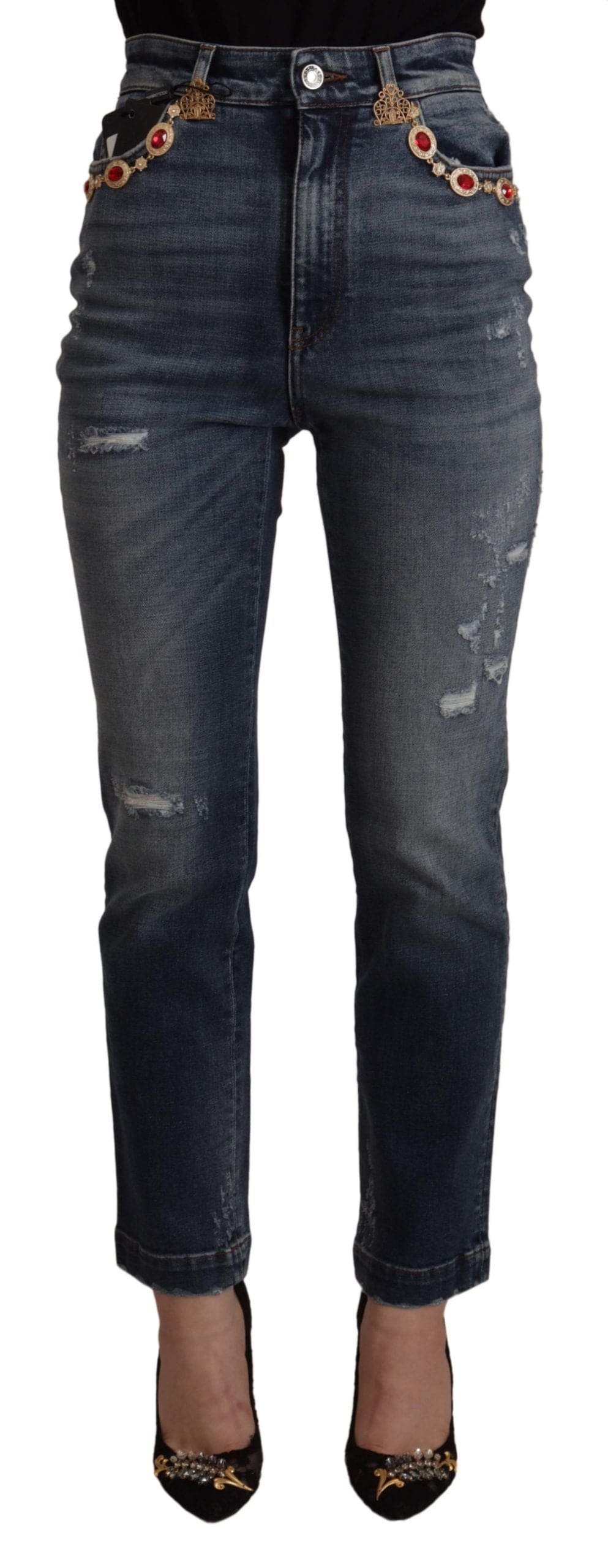 Jean skinny taille haute Dolce &amp; Gabbana de créateur en bleu