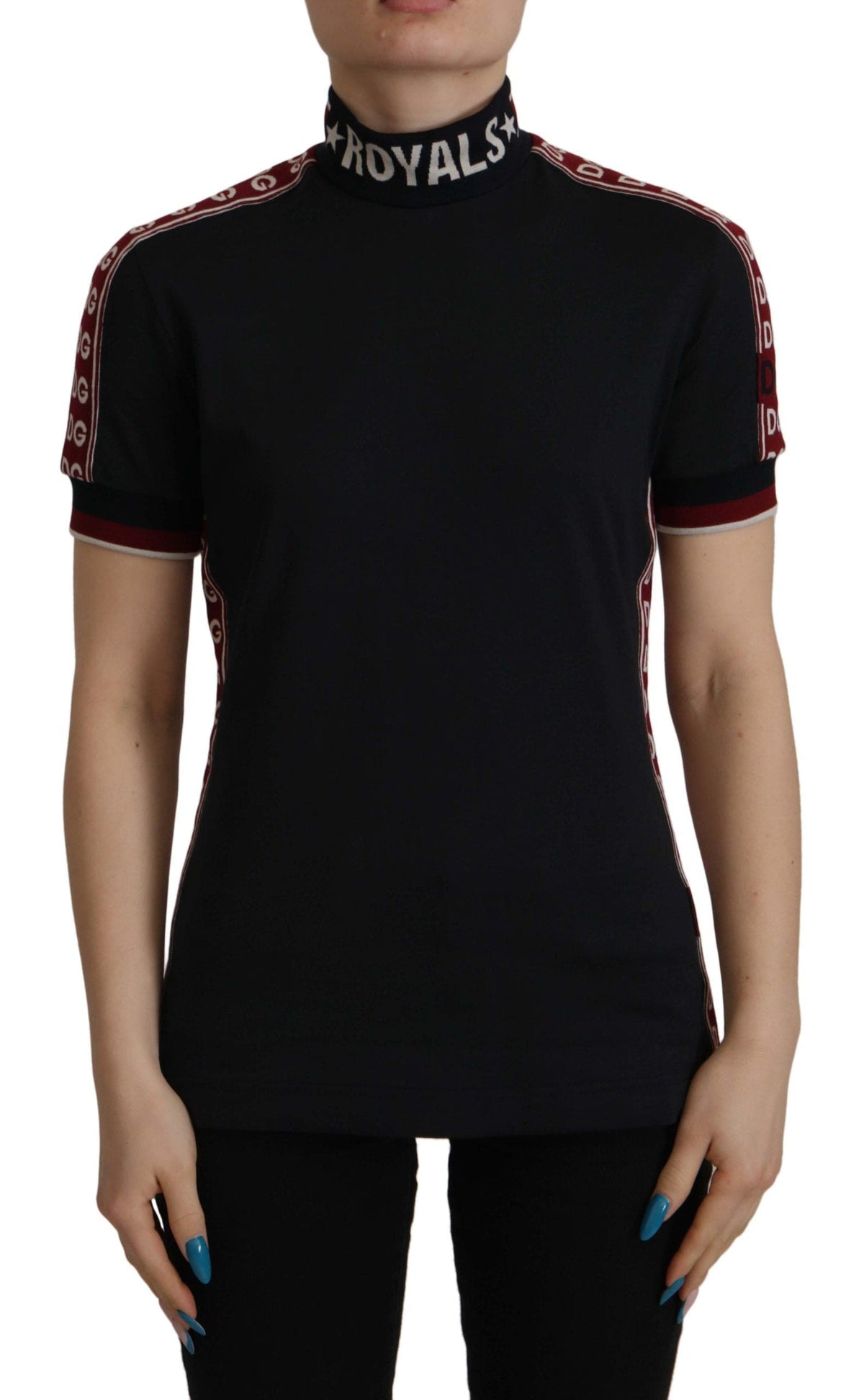 Elegante camiseta negra de algodón con cuello alto de Dolce &amp; Gabbana