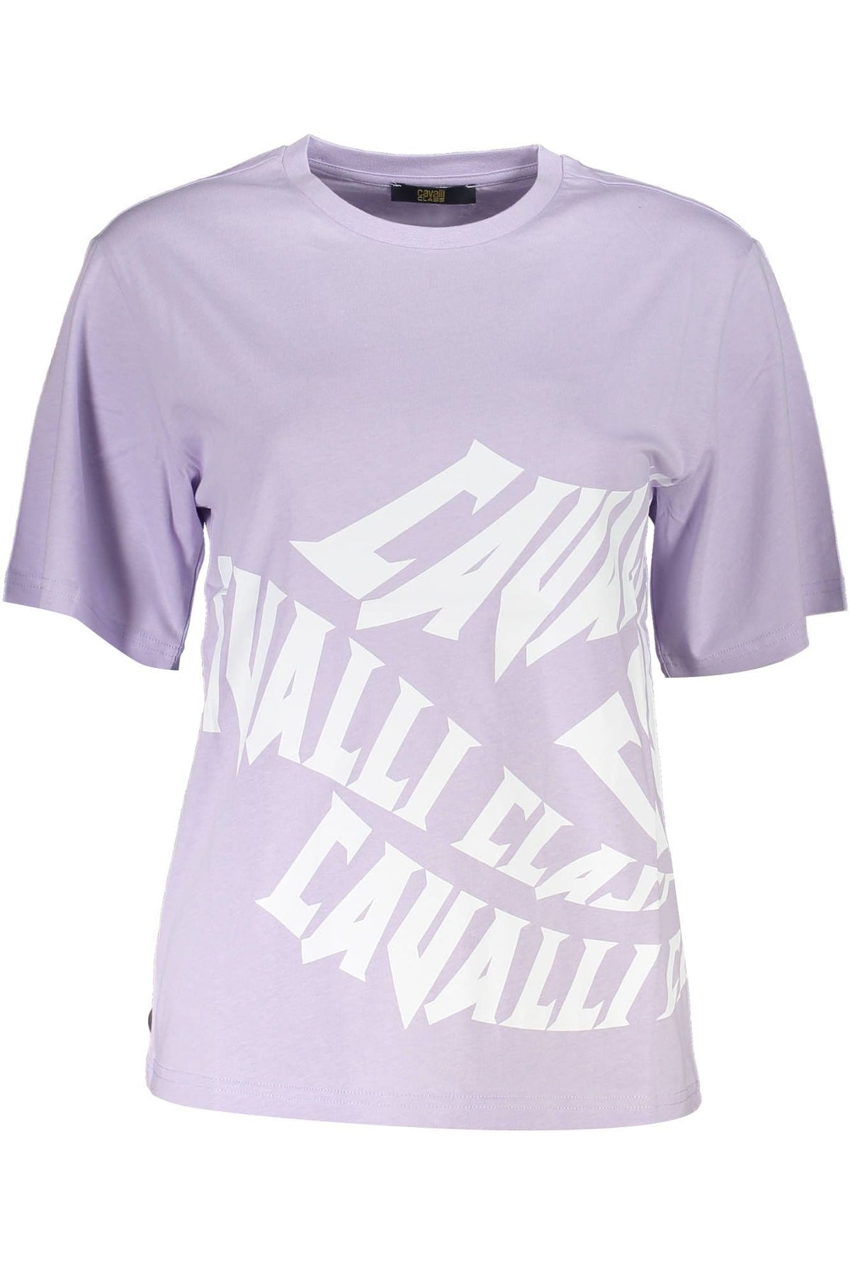 Camiseta elegante con estampado morado y logotipo elegante de Cavalli Class