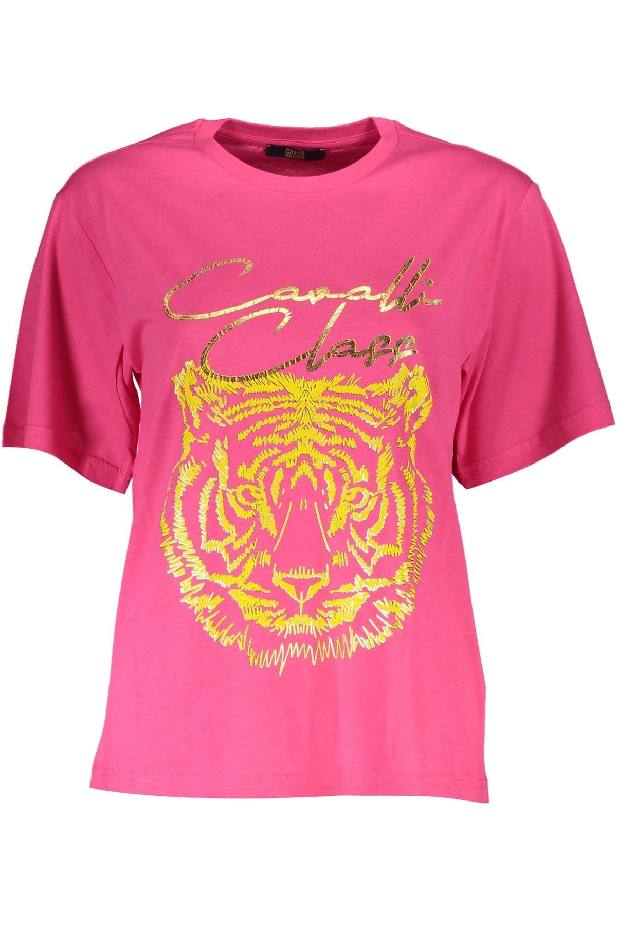 Elegante camiseta de algodón rosa con estampado exclusivo de Cavalli Class