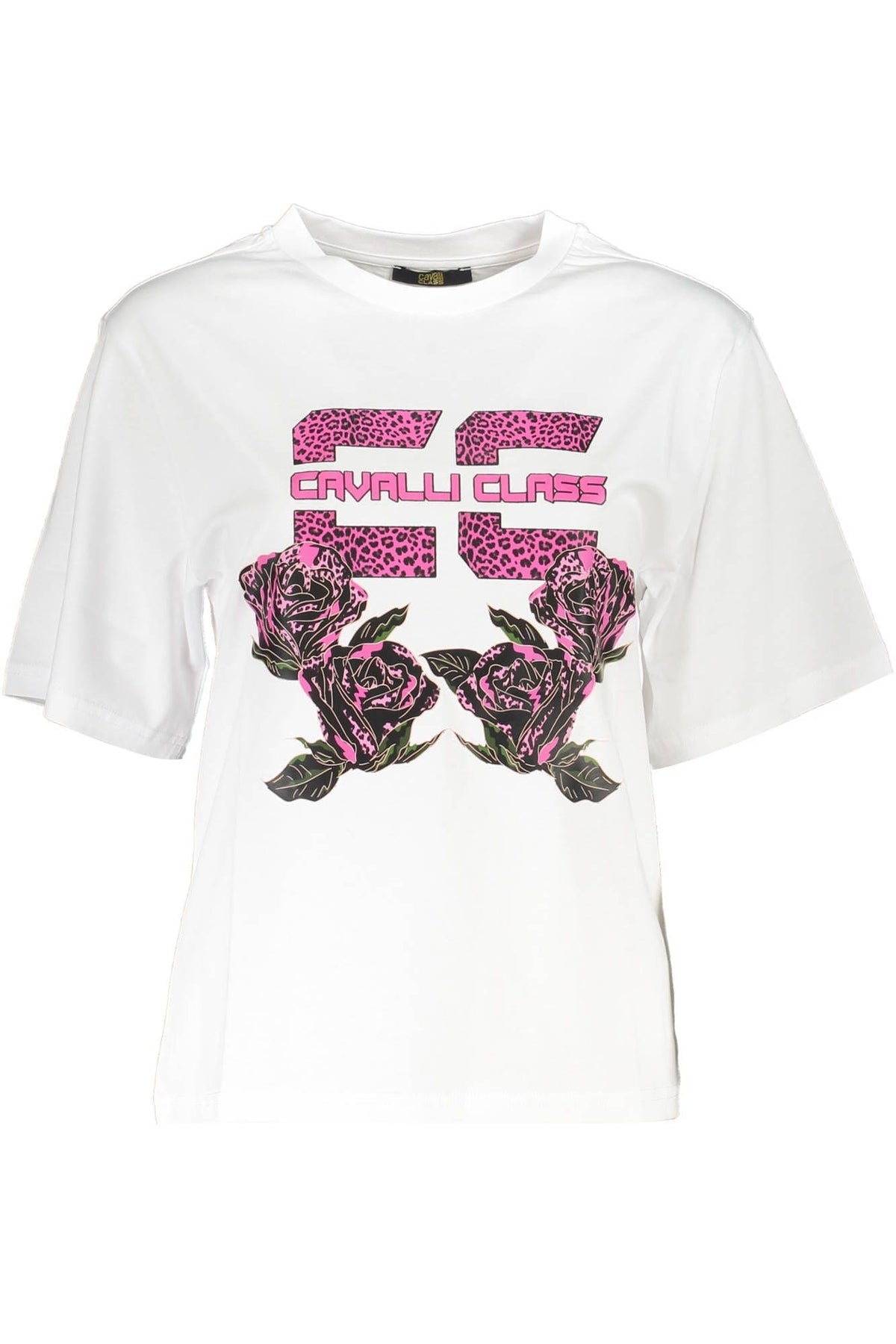 Camiseta de algodón estampada elegante y blanca de Cavalli Class con estilo de diseñador