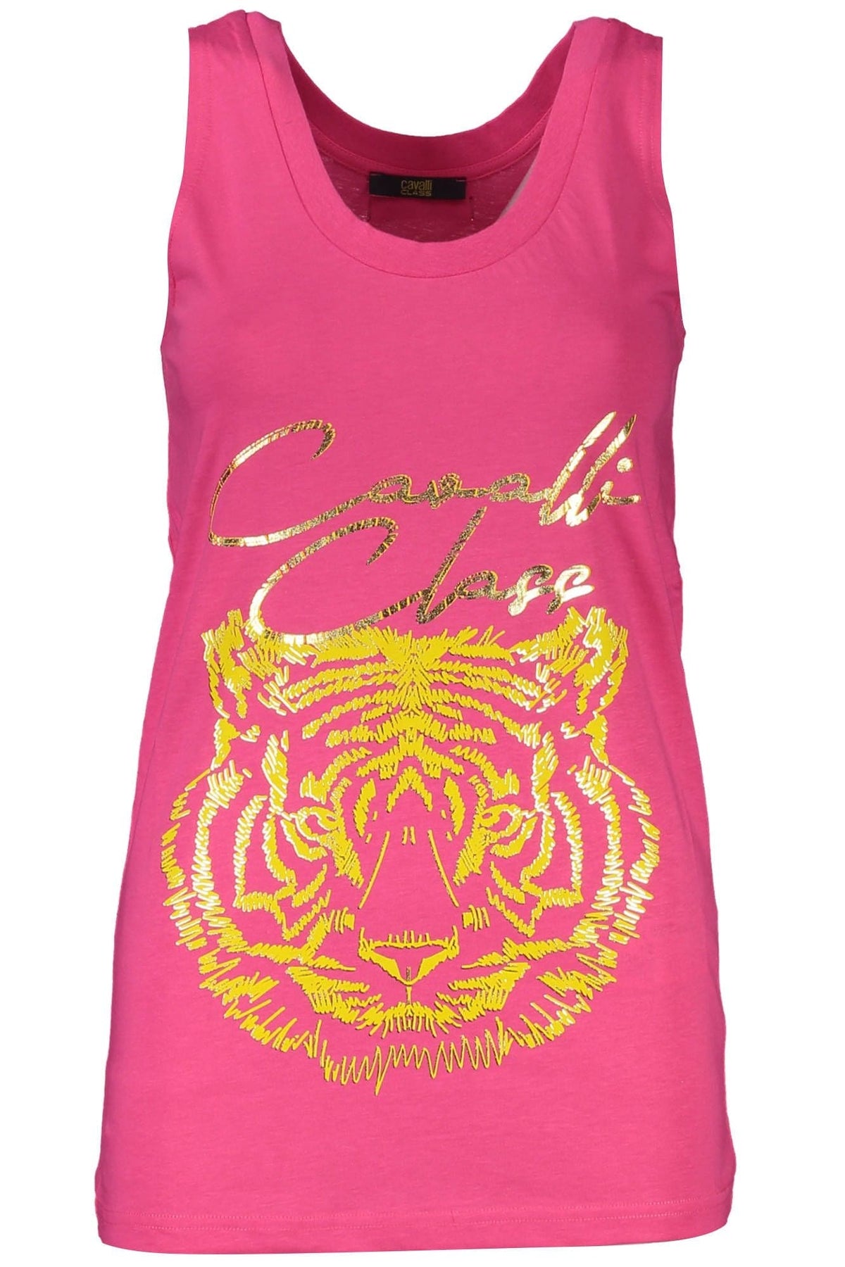 Elegante camiseta sin mangas de algodón rosa con estampado de logotipo de Cavalli Class