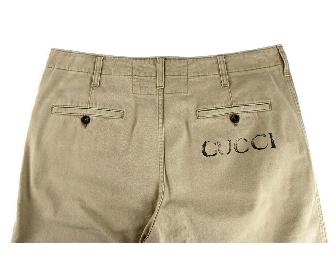 Pantalon en coton délavé marron clair imprimé Gucci