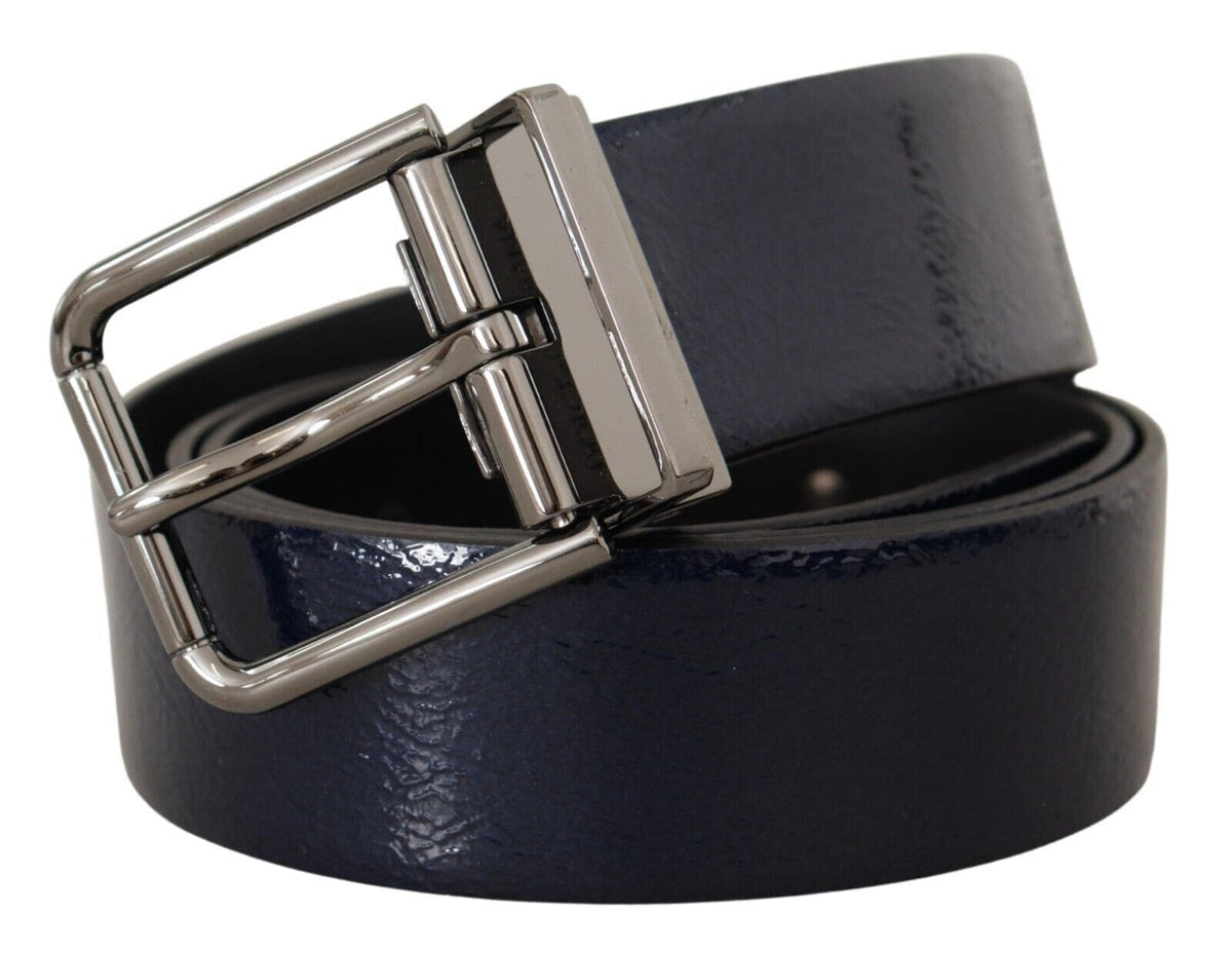 Ceinture élégante en cuir bleu Dolce &amp; Gabbana avec boucle argentée