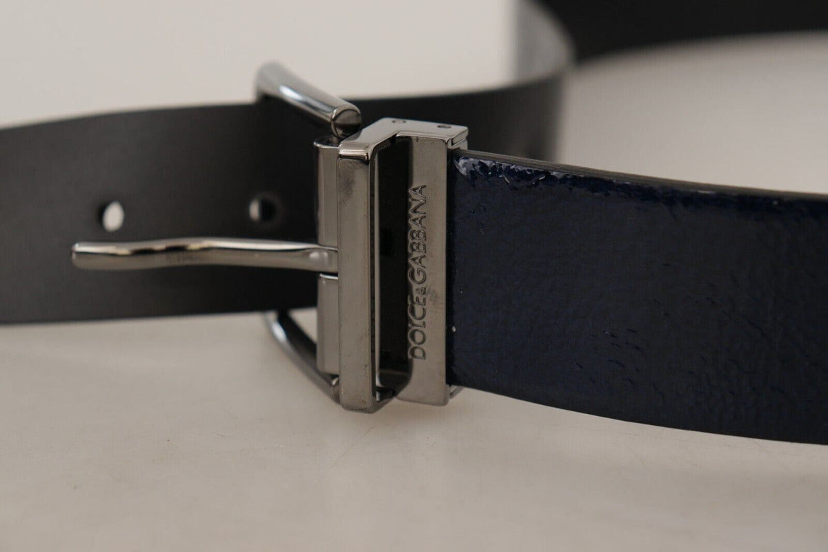 Ceinture élégante en cuir bleu Dolce &amp; Gabbana avec boucle argentée