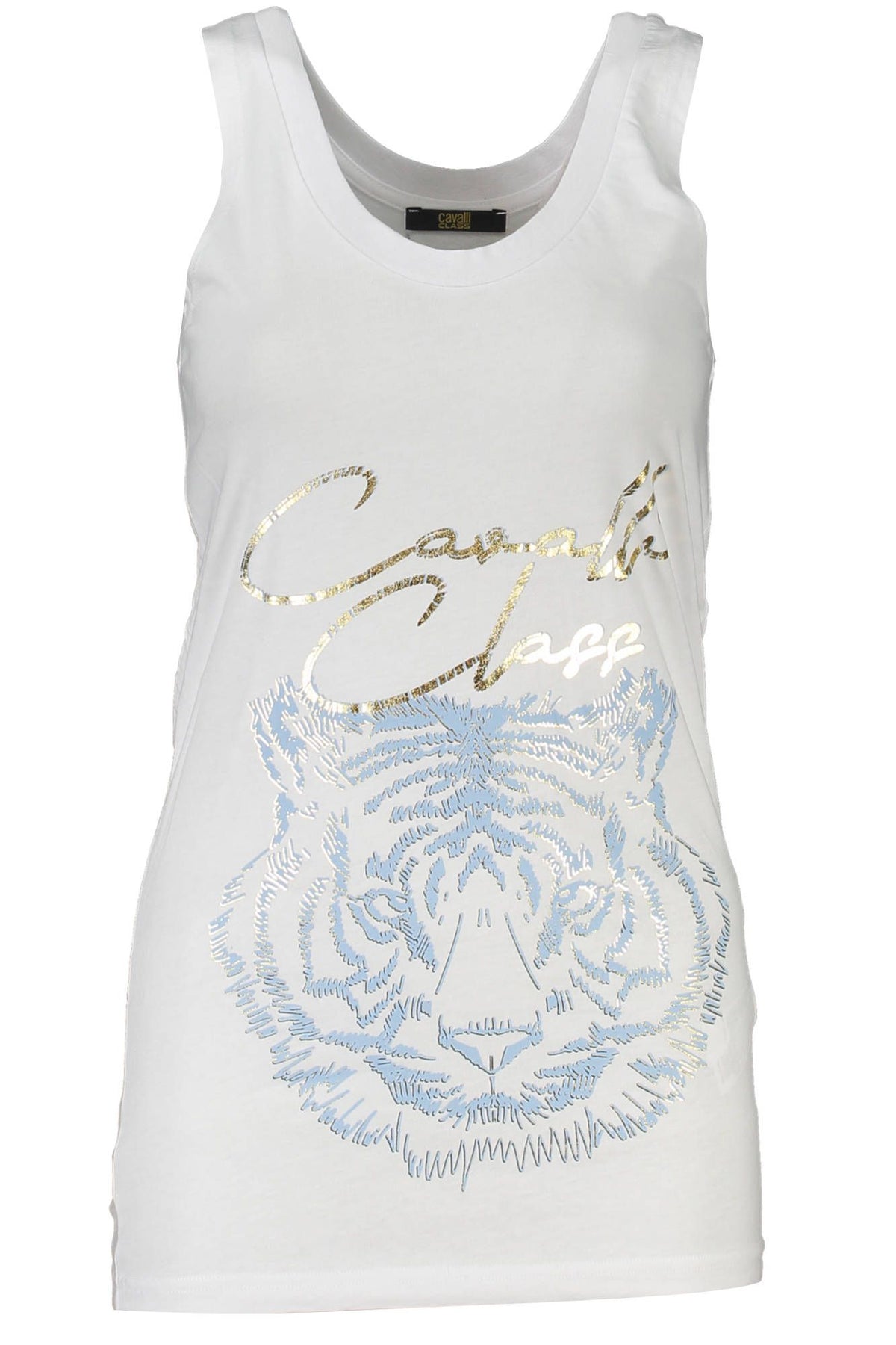 Débardeur blanc en coton Cavalli Class Chic avec imprimé emblématique