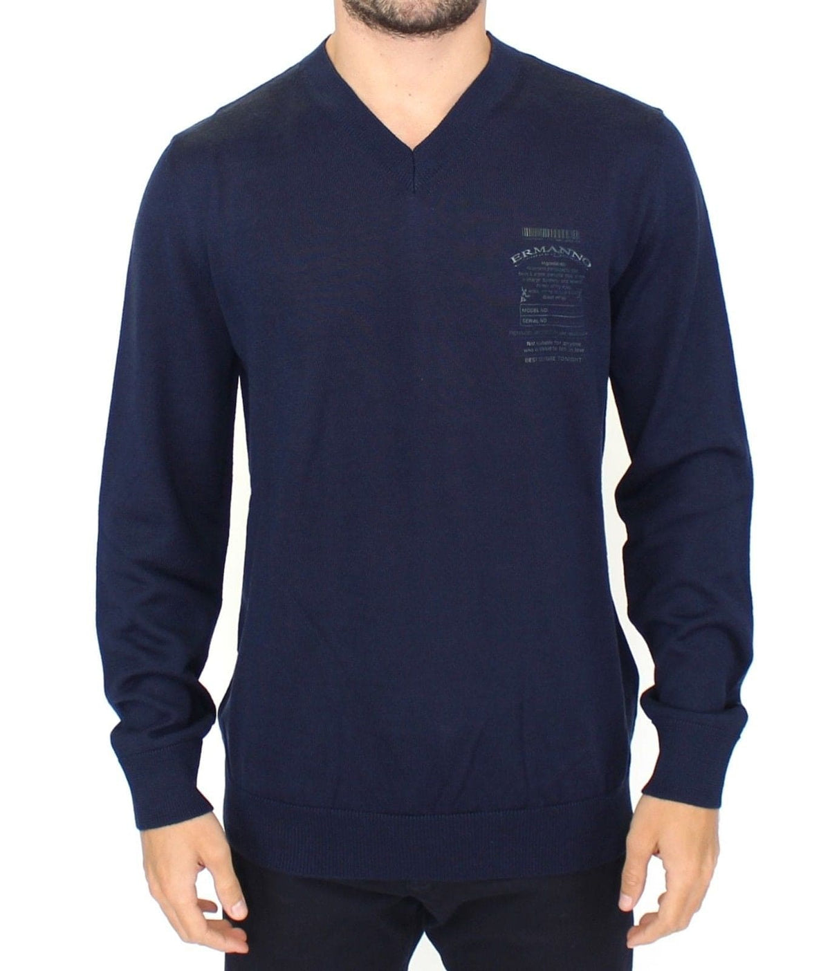 Ermanno Scervino Pull élégant en laine mélangée bleu à col en V