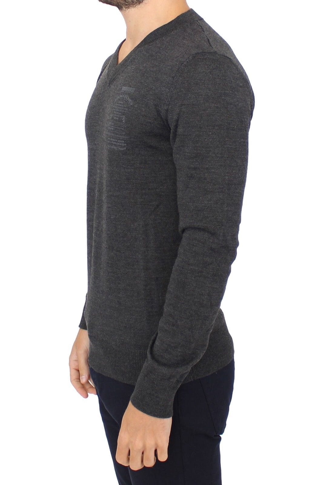 Pull col V en laine mélangée gris chic Ermanno Scervino