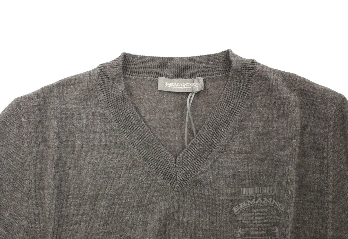 Pull col V en laine mélangée gris chic Ermanno Scervino