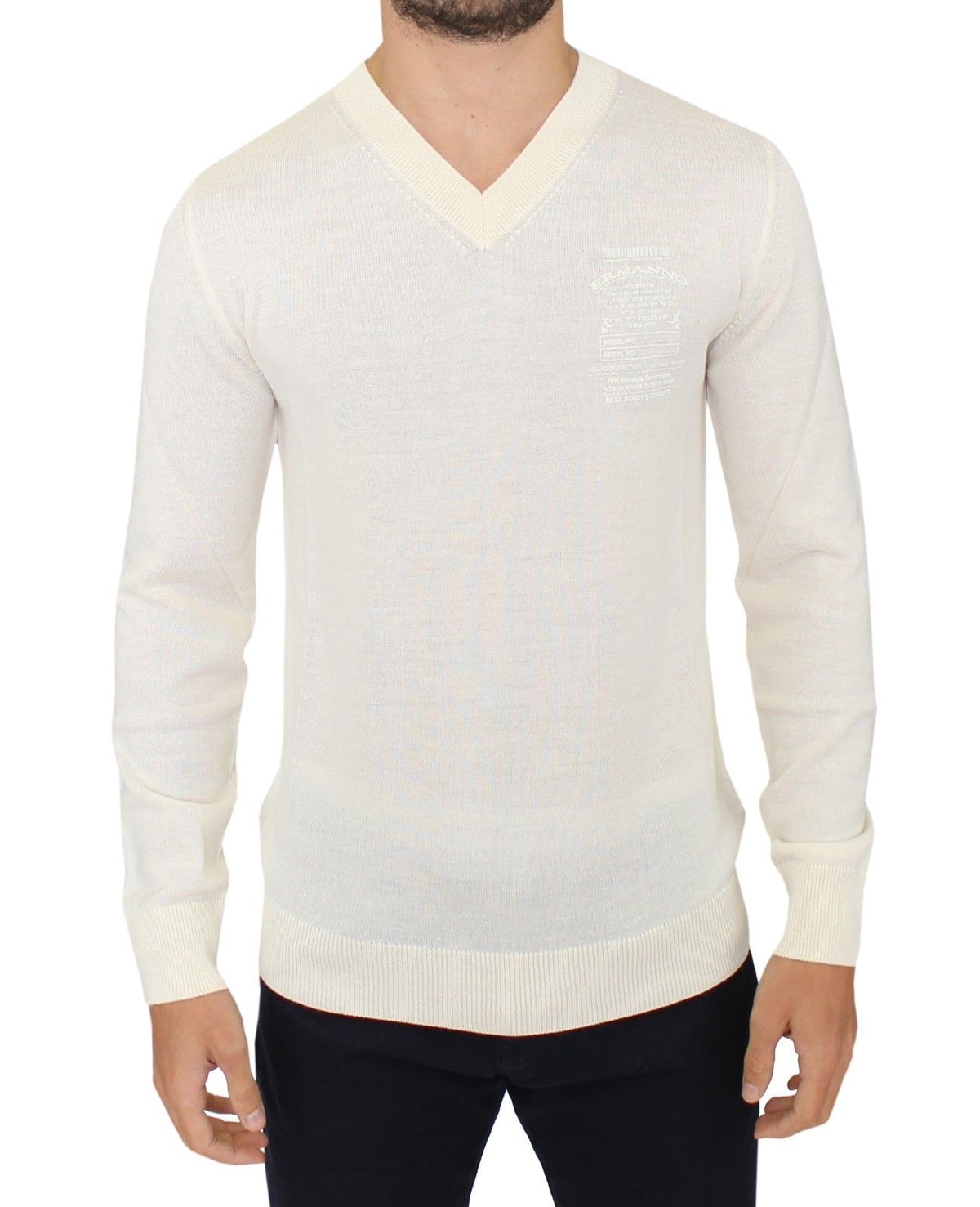 Ermanno Scervino Pull en laine mélangée blanc cassé à col en V