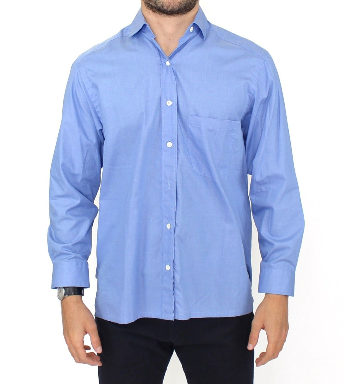 Ermanno Scervino Camisa de vestir de algodón azul Dapper para hombre