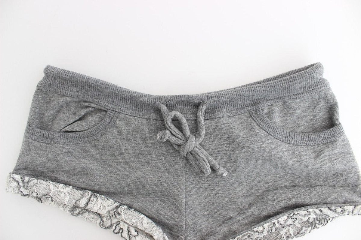 Ermanno Scervino Minishorts elegantes grises con ribetes de encaje