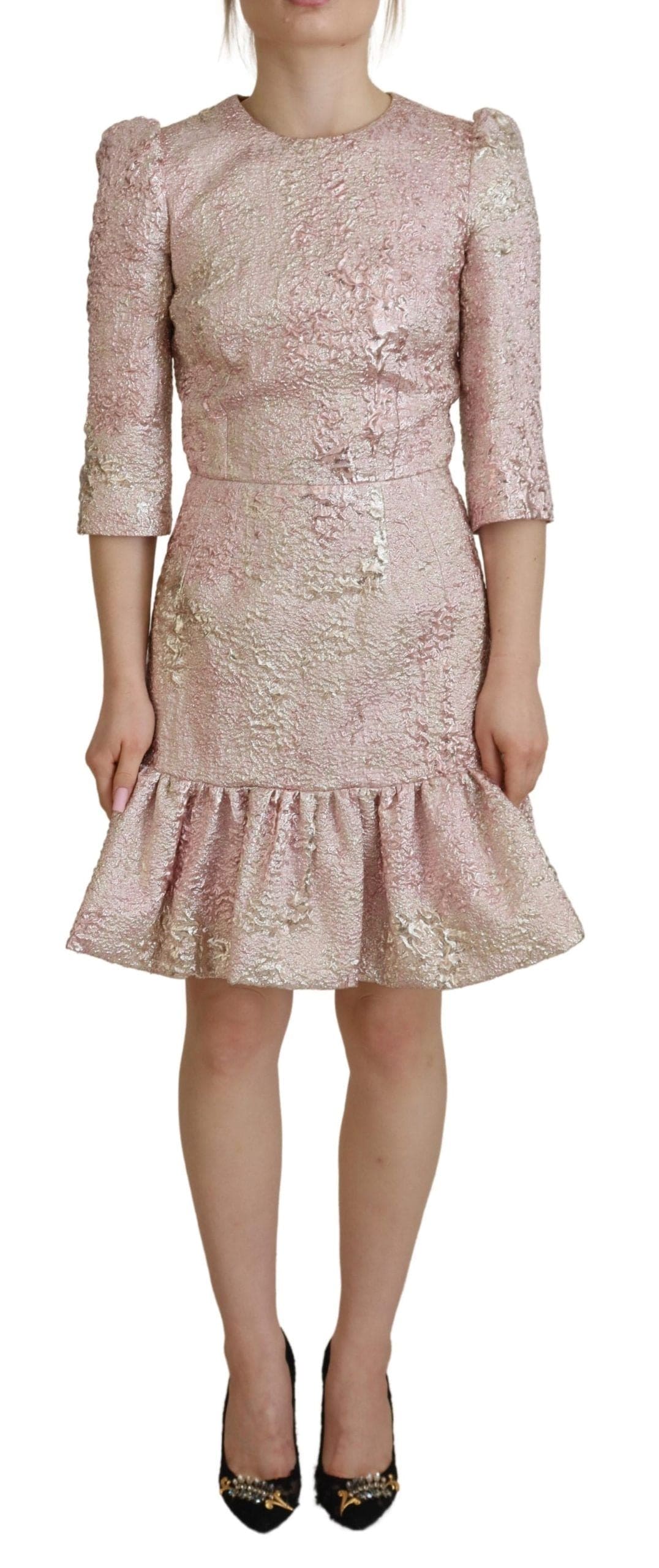 Vestido midi elegante de jacquard rosa de Dolce &amp; Gabbana