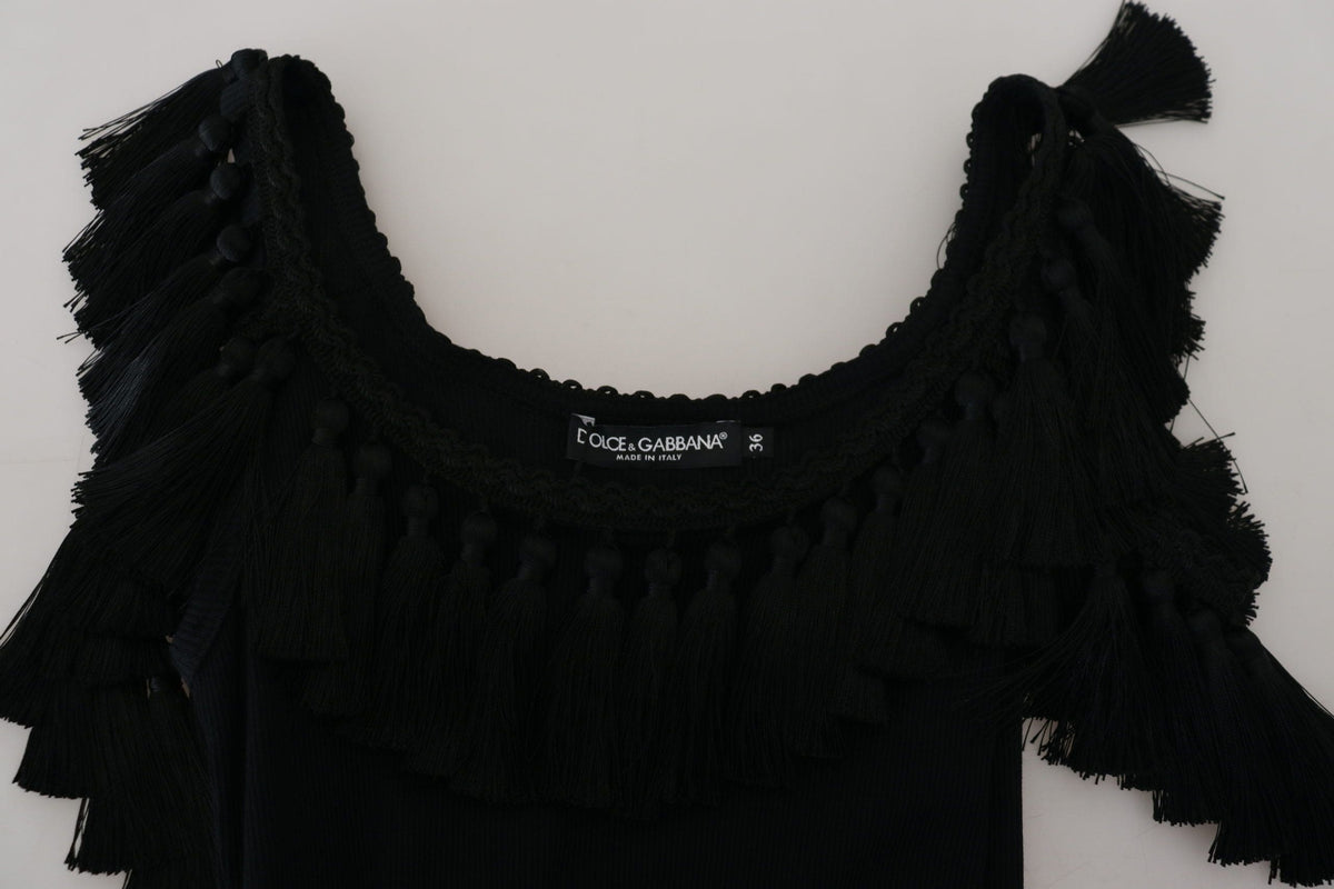 Blusa elegante de algodón negra sin mangas de Dolce &amp; Gabbana