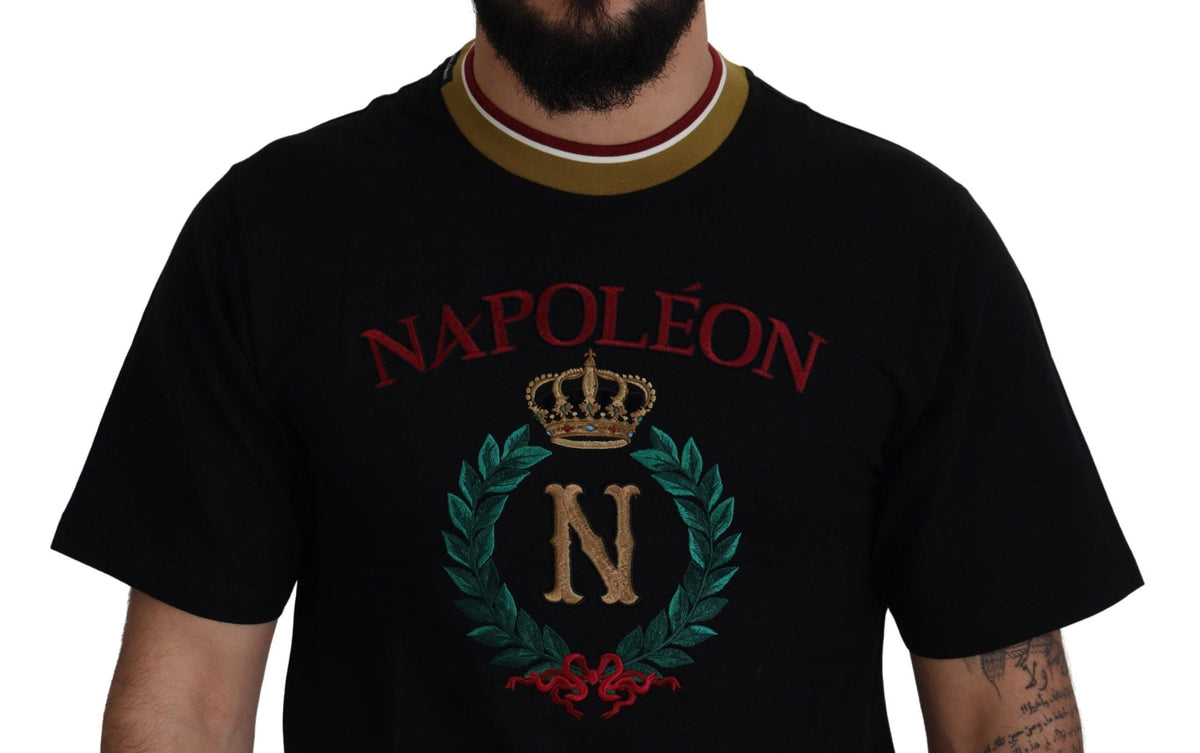 Camiseta de cuello redondo de algodón negra icónica de Dolce &amp; Gabbana