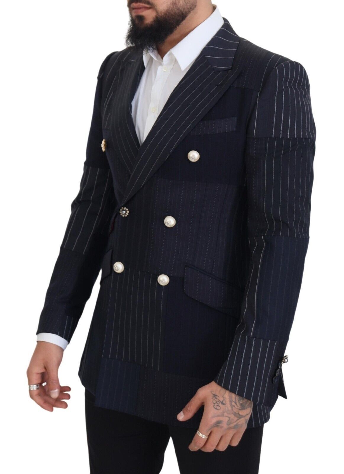 Dolce & Gabbana Navy Blue Double Breasted Slim Fit Blazer