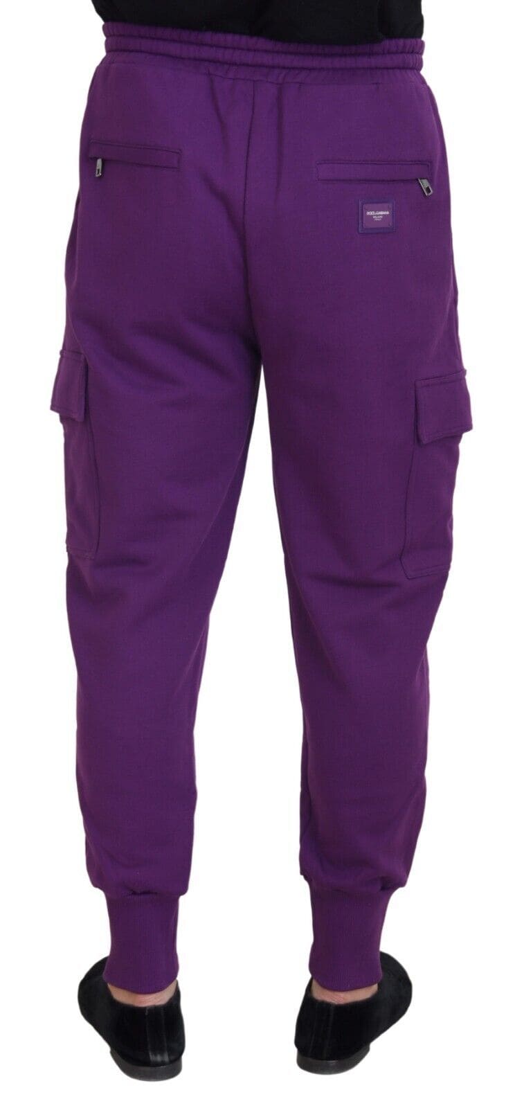 Pantalones deportivos elegantes de algodón color morado de Dolce &amp; Gabbana