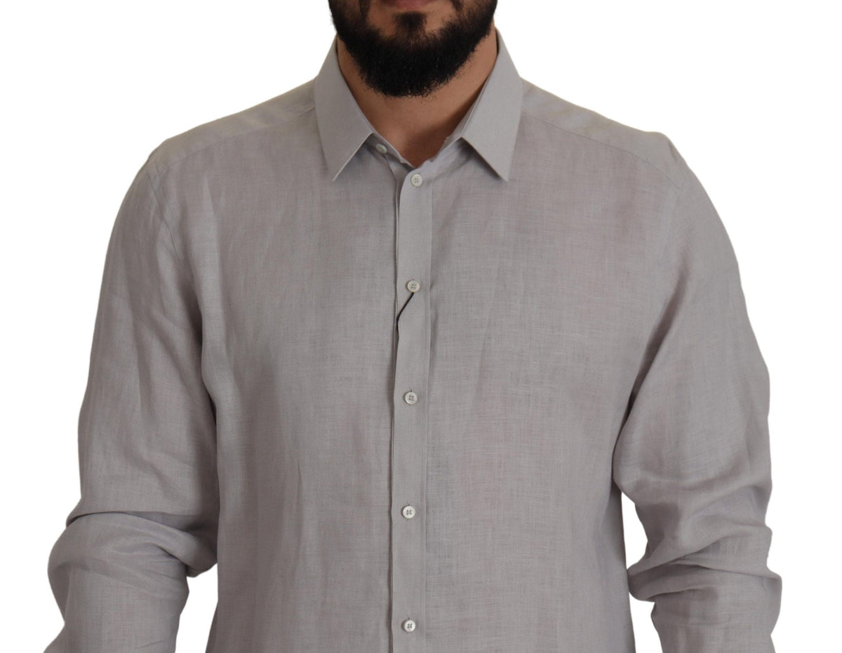 Camisa elegante de lino de corte entallado en gris de Dolce &amp; Gabbana