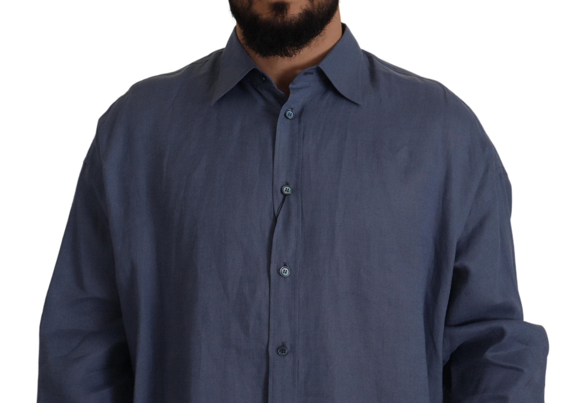 Camisa elegante de lino azul oscuro de Dolce &amp; Gabbana