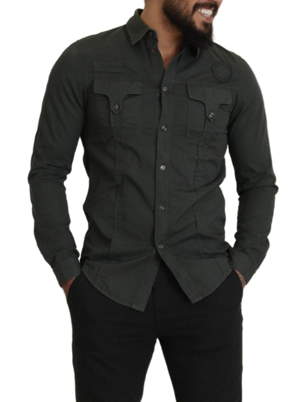 Camisa informal elegante de algodón gris oscuro de GF Ferre