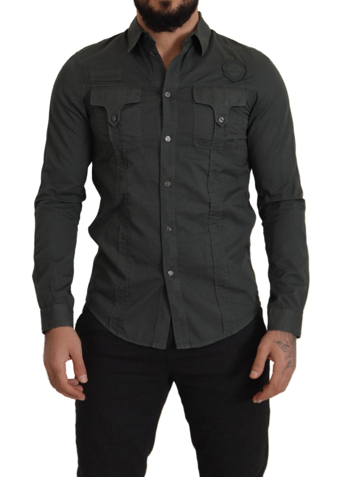 Camisa informal elegante de algodón gris oscuro de GF Ferre