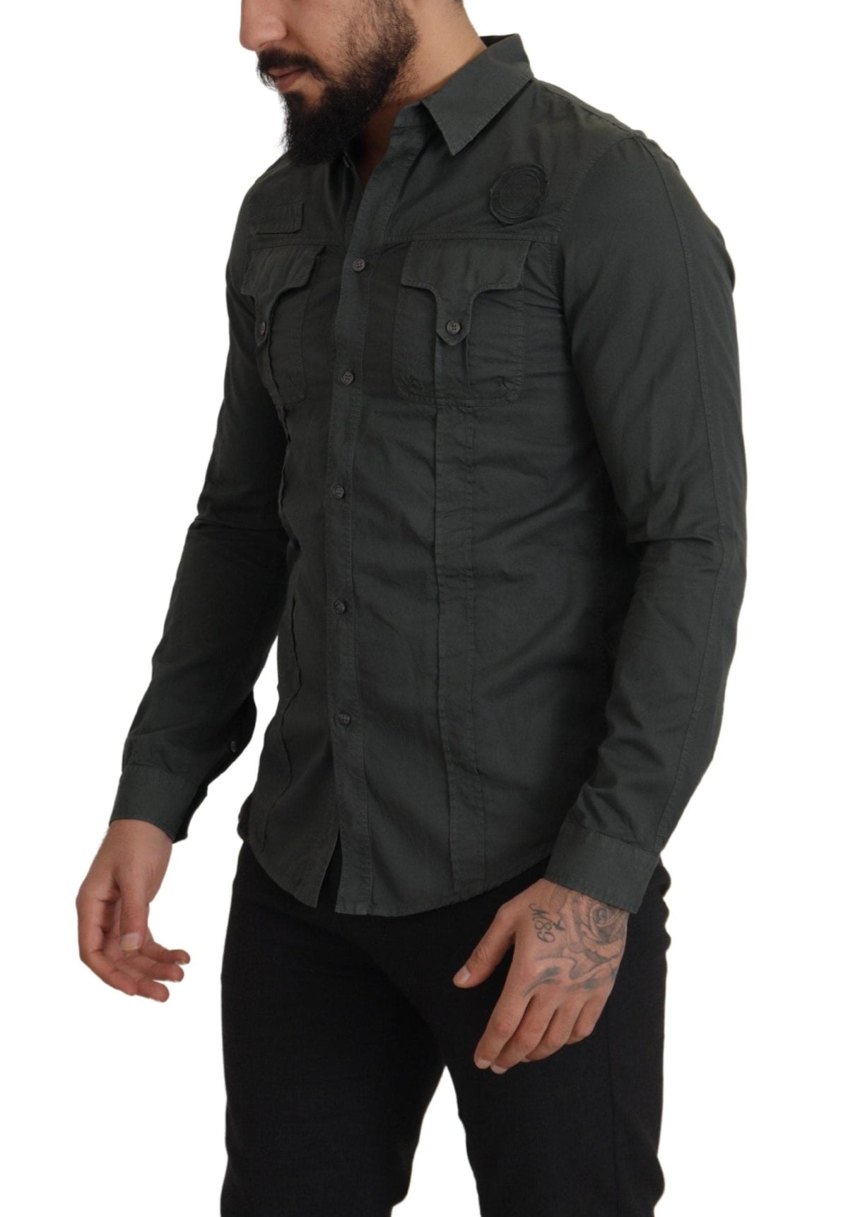 Camisa informal elegante de algodón gris oscuro de GF Ferre