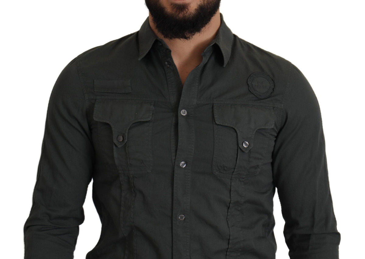 Camisa informal elegante de algodón gris oscuro de GF Ferre