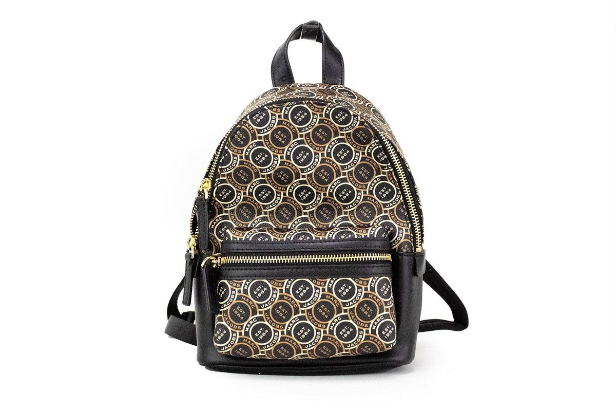 Mochila de hombro de piel con estampado de logotipo negro Signet Mini de Marc Jacobs