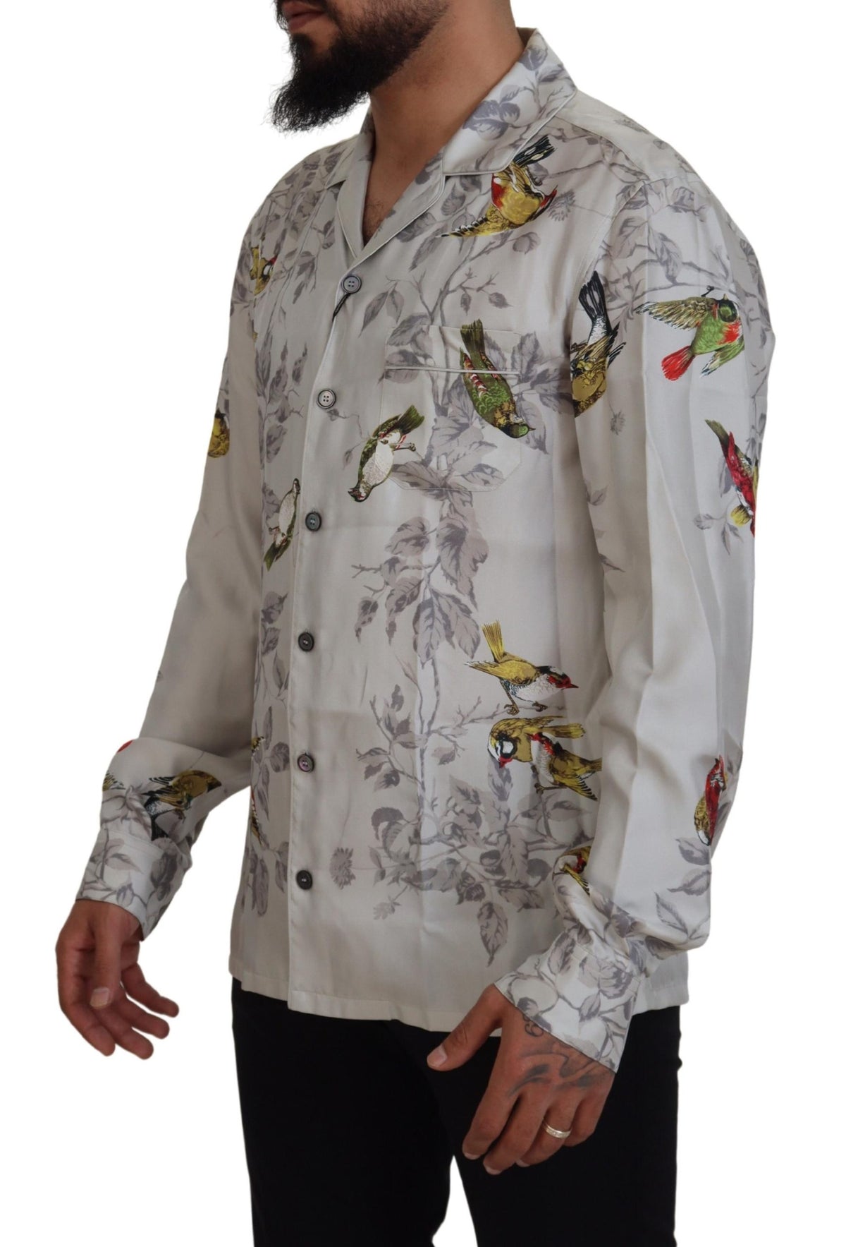 Chemise décontractée élégante en soie à imprimé oiseaux Dolce &amp; Gabbana