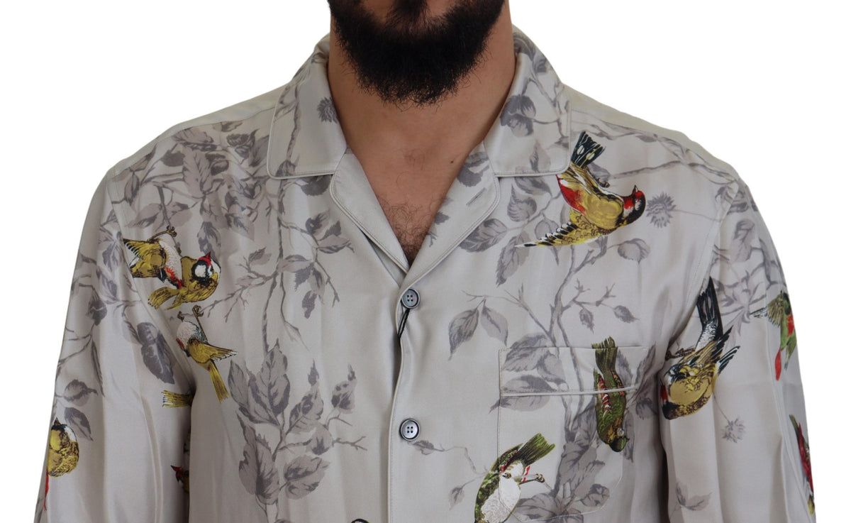 Chemise décontractée élégante en soie à imprimé oiseaux Dolce &amp; Gabbana