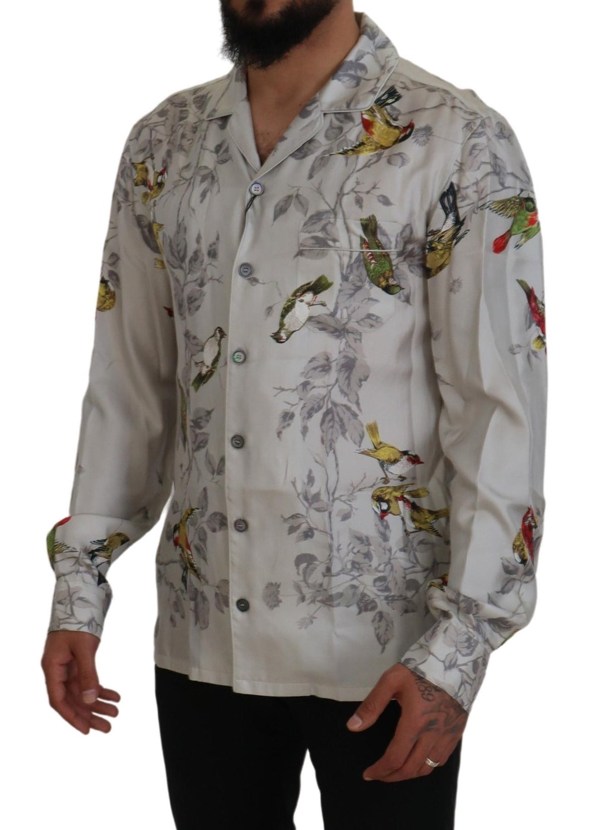 Chemise décontractée élégante en soie à imprimé oiseaux Dolce &amp; Gabbana