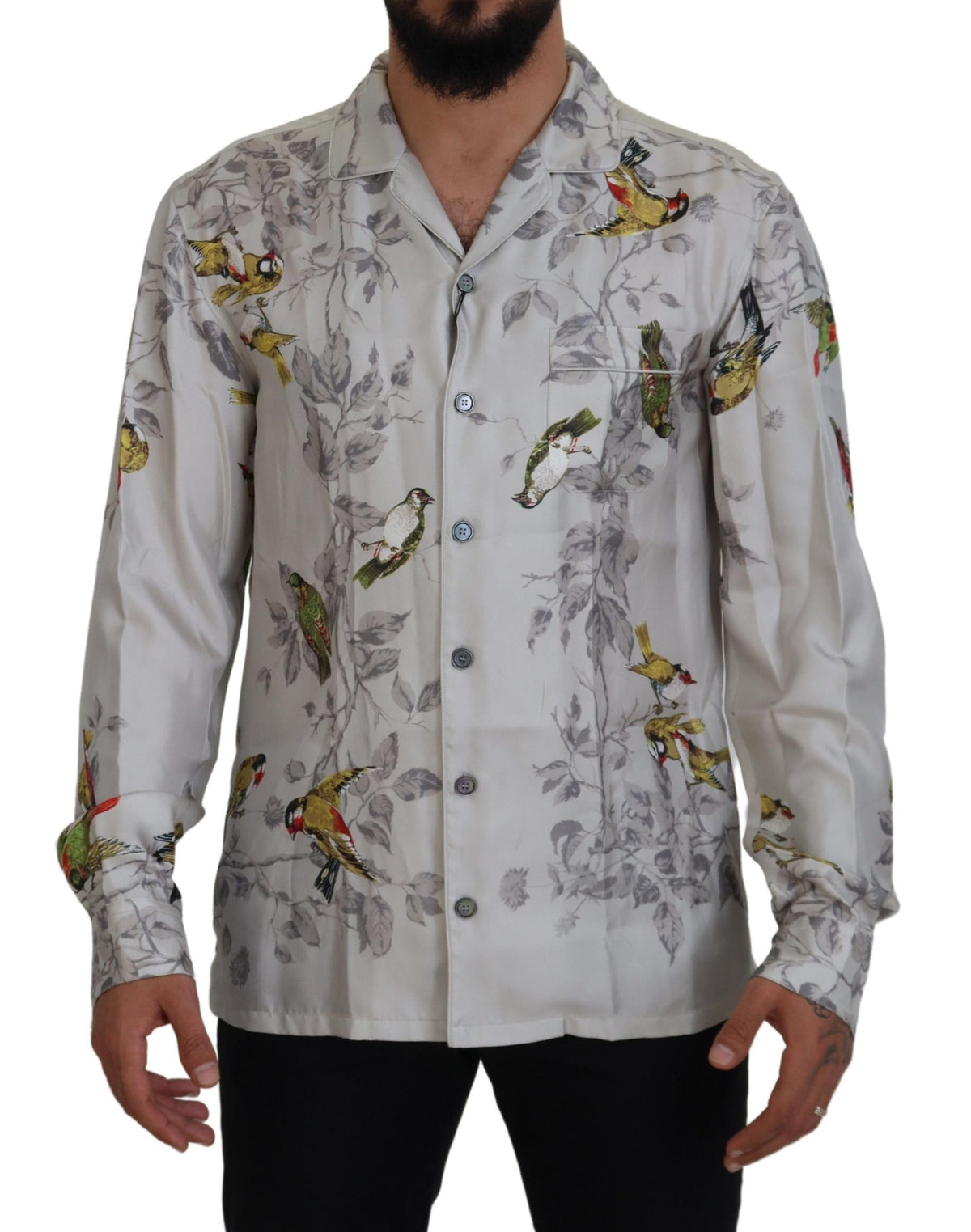 Camisa informal elegante con estampado de pájaros en seda de Dolce &amp; Gabbana