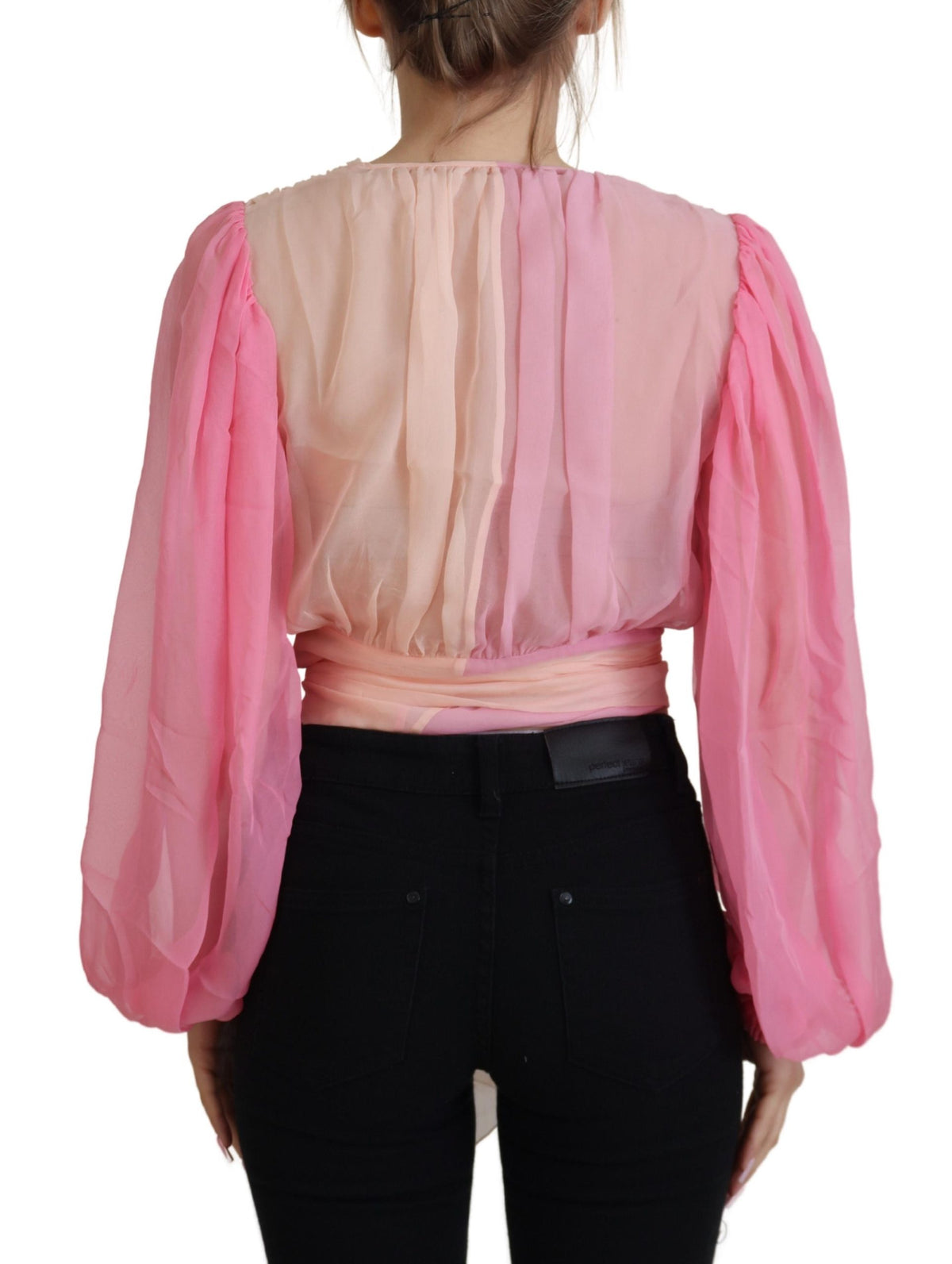 Dolce & Gabbana Silk V-Neckline Wrap Blouse in Pink