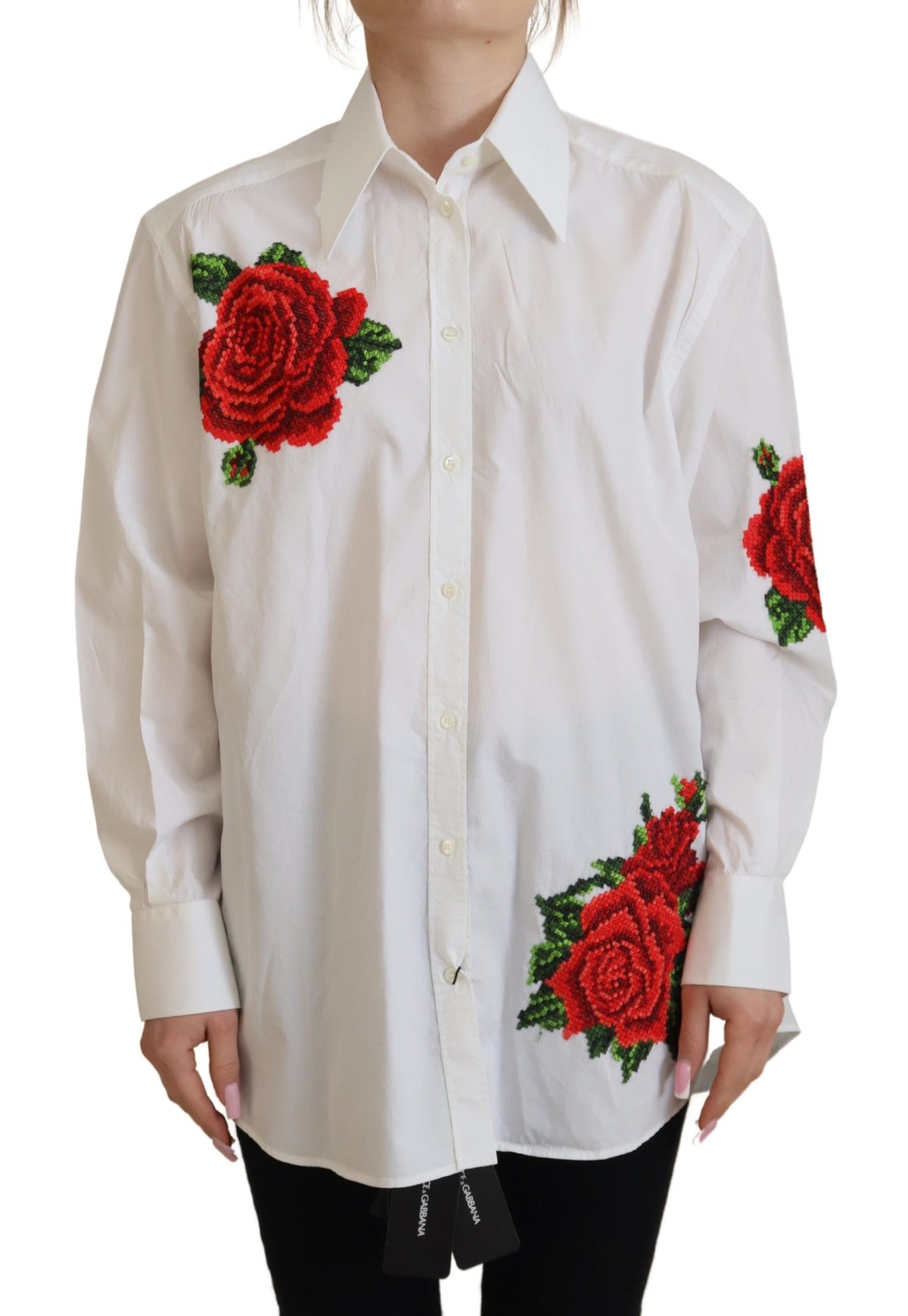 Chemise élégante en soie mélangée brodée de fleurs Dolce &amp; Gabbana