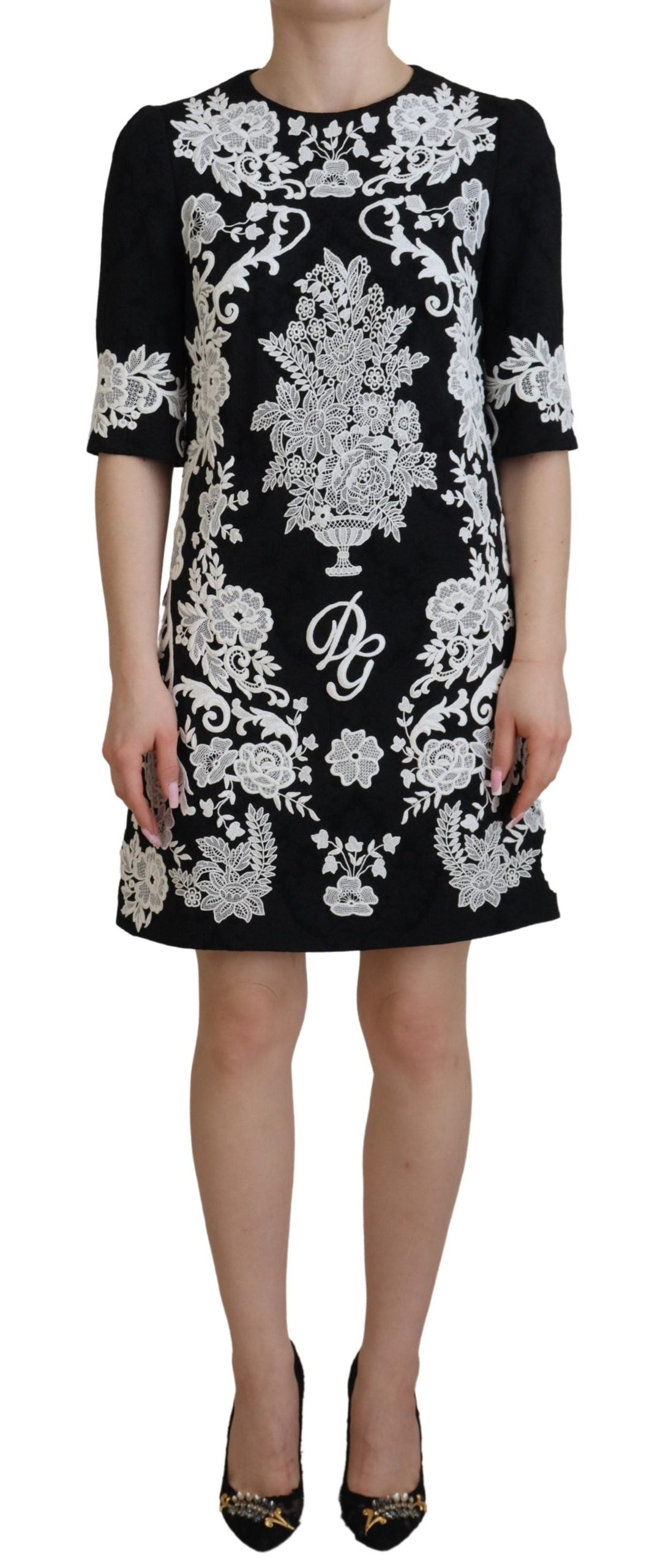 Robe courte trapèze noire élégante Dolce &amp; Gabbana avec bordure en dentelle