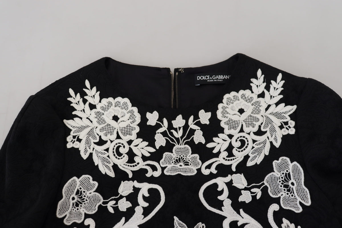 Robe courte trapèze noire élégante Dolce &amp; Gabbana avec bordure en dentelle