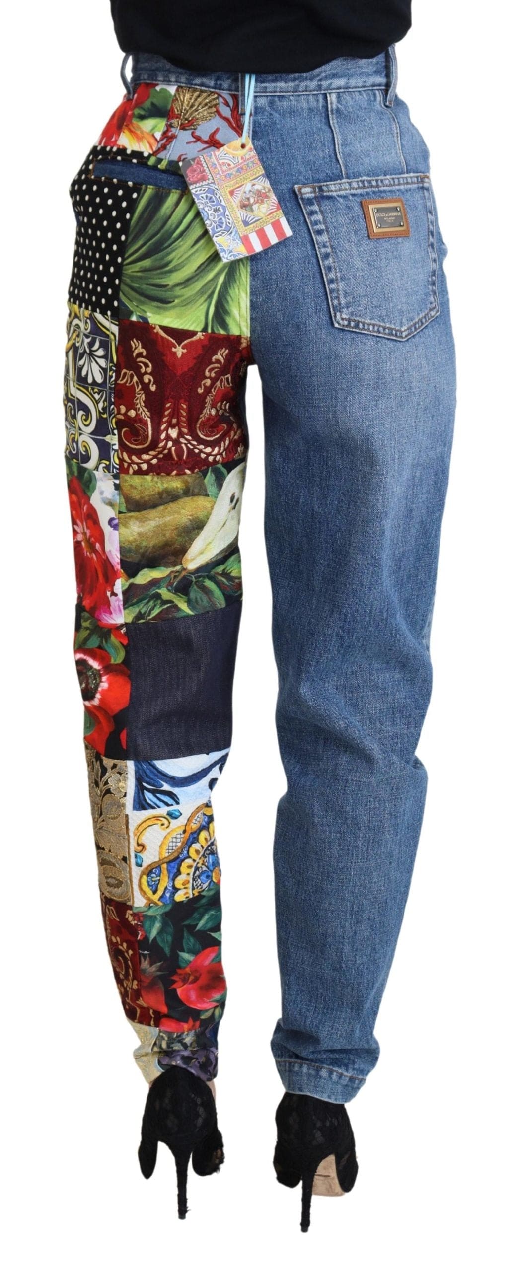 Jean de luxe en denim bleu patchwork jacquard Dolce &amp; Gabbana