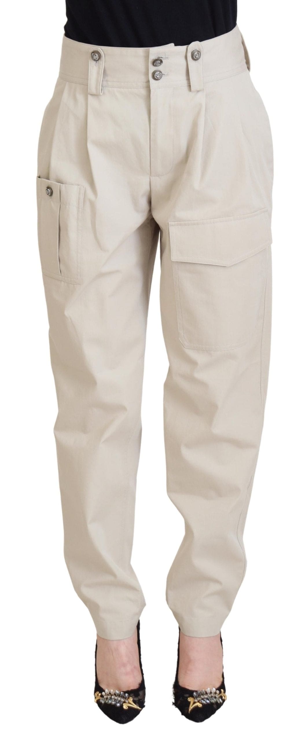 Pantalon en coton beige chic Dolce &amp; Gabbana pour un confort élégant