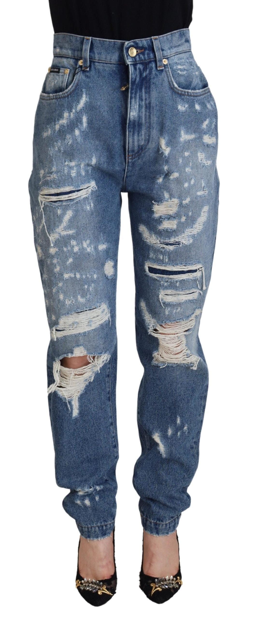 Pantalon en denim déchiré chic Dolce &amp; Gabbana - Indigo Essence