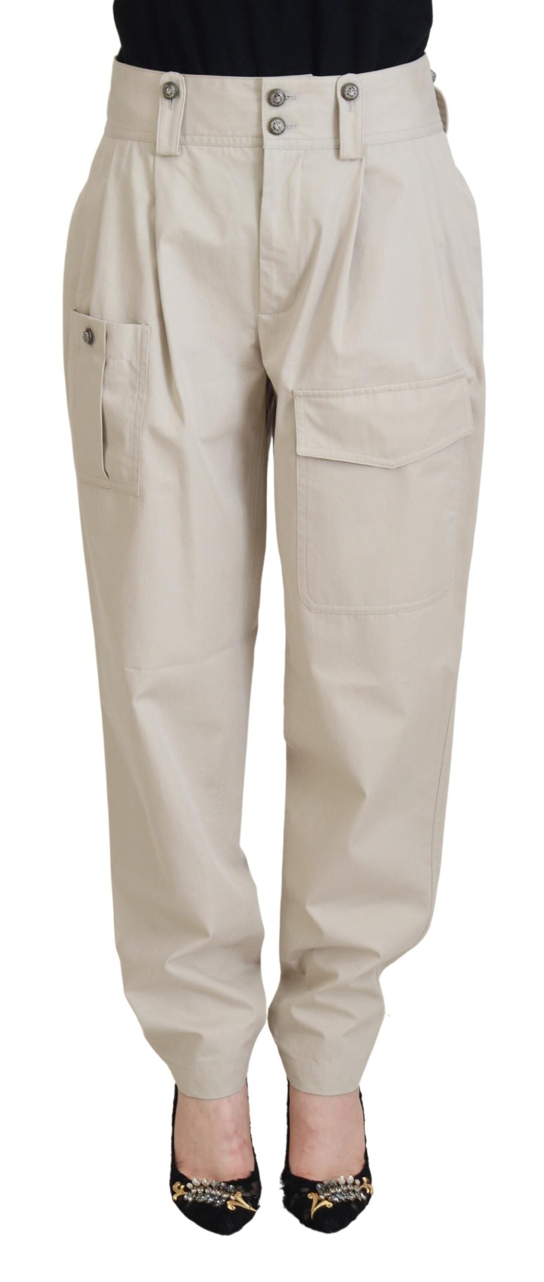 Pantalon élégant en coton beige Dolce &amp; Gabbana