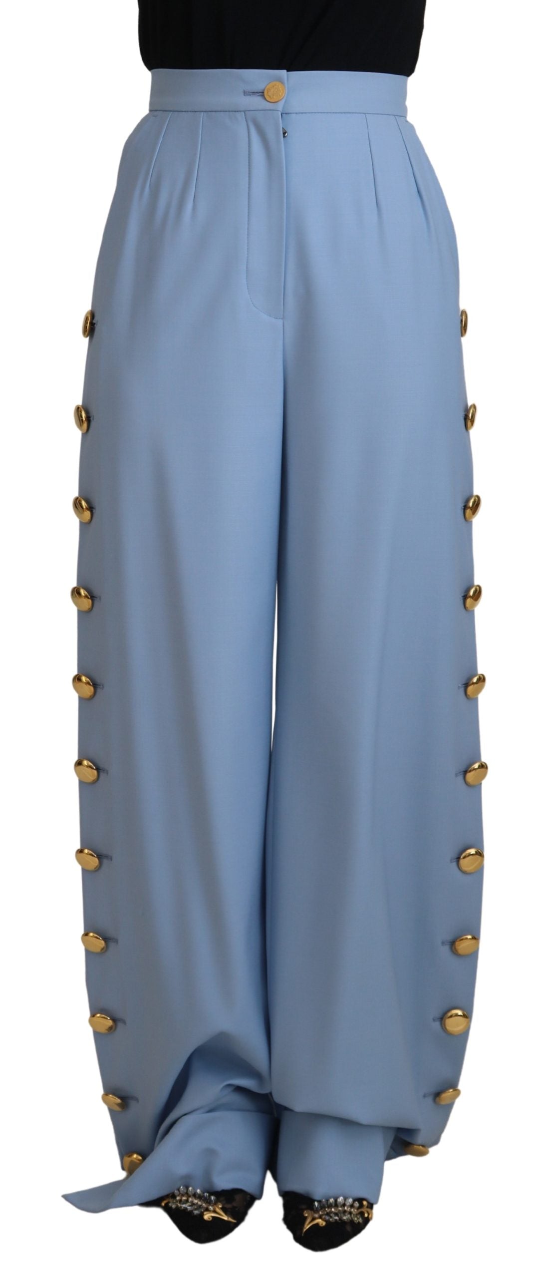 Pantalon élégant en mélange de laine et de soie bleu clair Dolce &amp; Gabbana