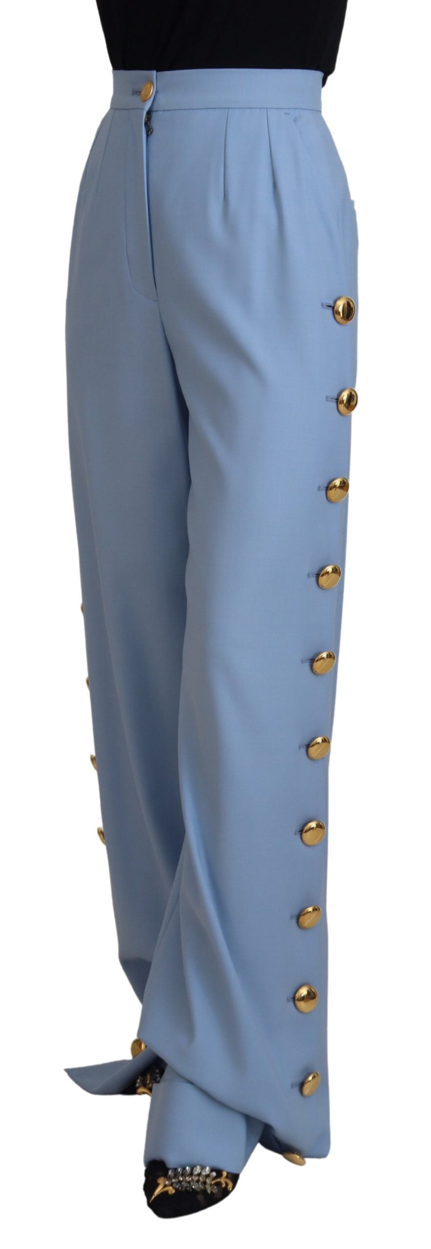 Pantalon élégant en mélange de laine et de soie bleu clair Dolce &amp; Gabbana