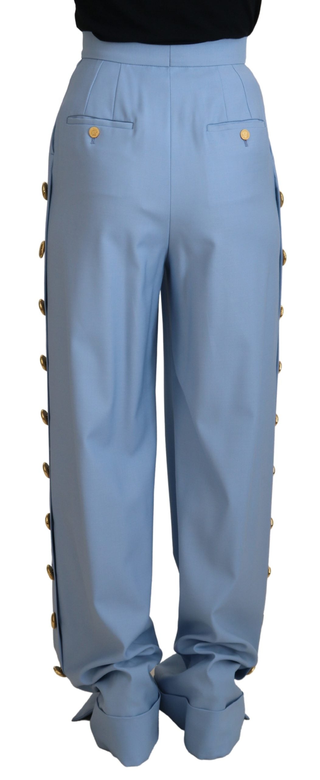 Pantalon élégant en mélange de laine et de soie bleu clair Dolce &amp; Gabbana