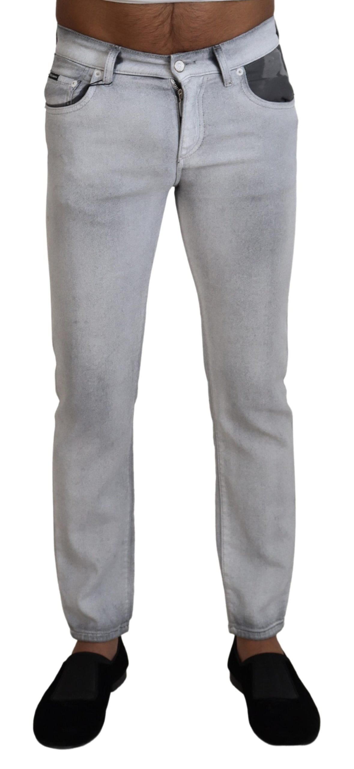 Pantalon élégant en coton mélangé délavé gris Dolce &amp; Gabbana