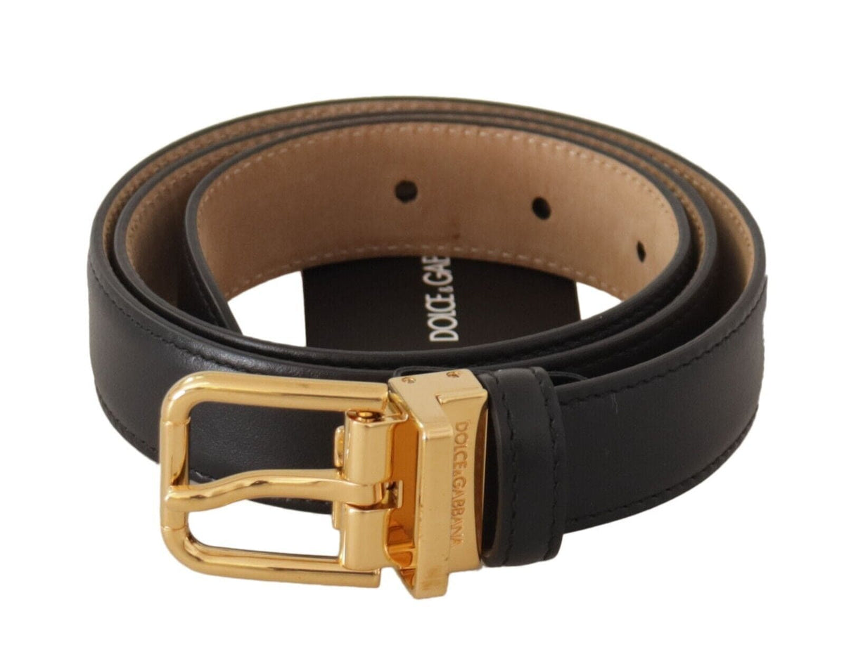 Ceinture élégante en cuir noir Dolce &amp; Gabbana avec boucle en métal gravée