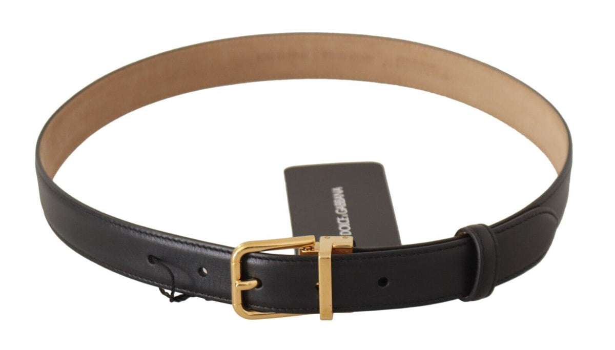 Ceinture élégante en cuir noir Dolce &amp; Gabbana avec boucle en métal gravée